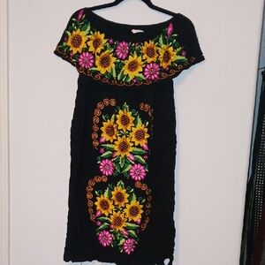 Floral Embroidered Black Dress